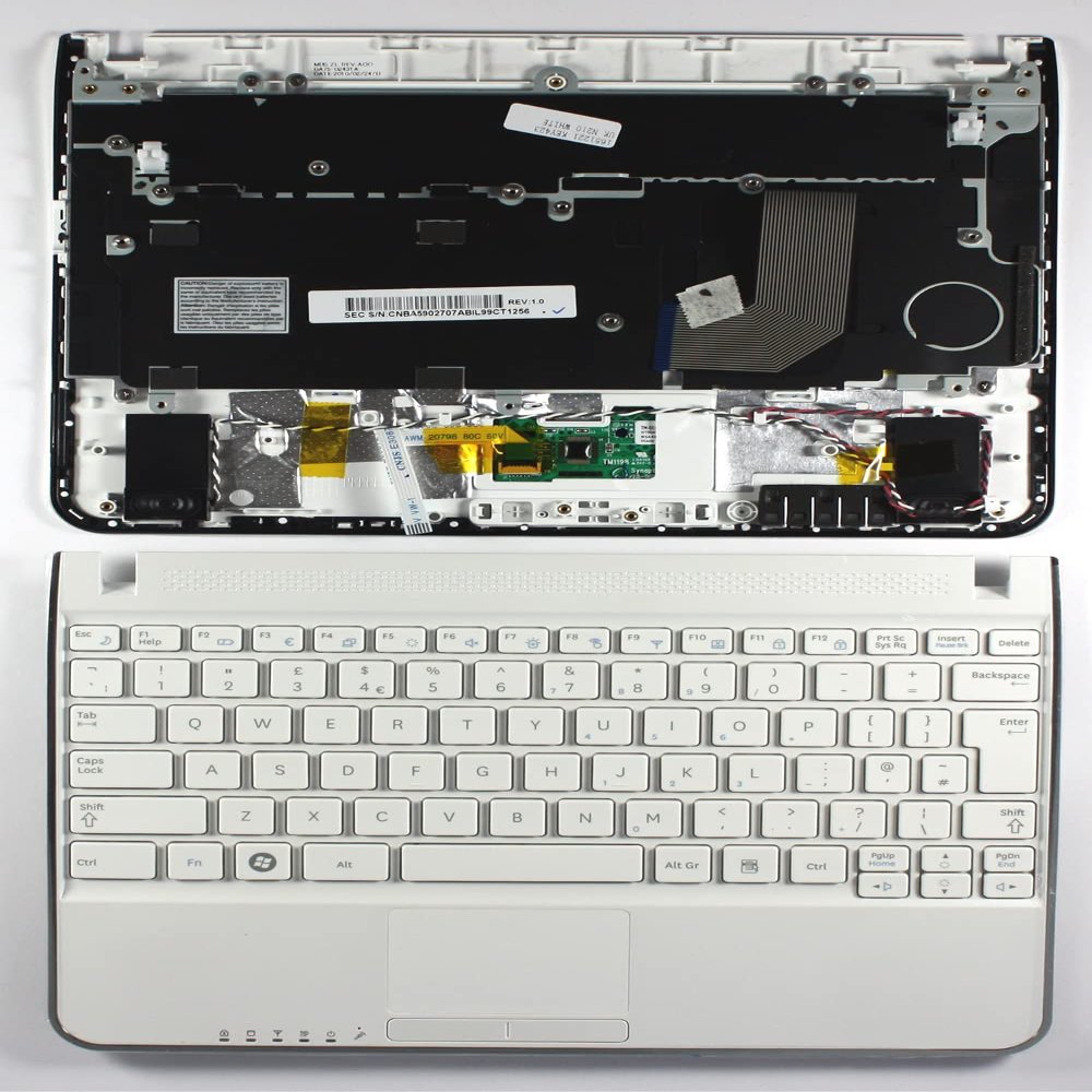 Keyboards4Laptops UK Layout with Palm White Replacement Laptop Keyboard Compatible with Samsung N210