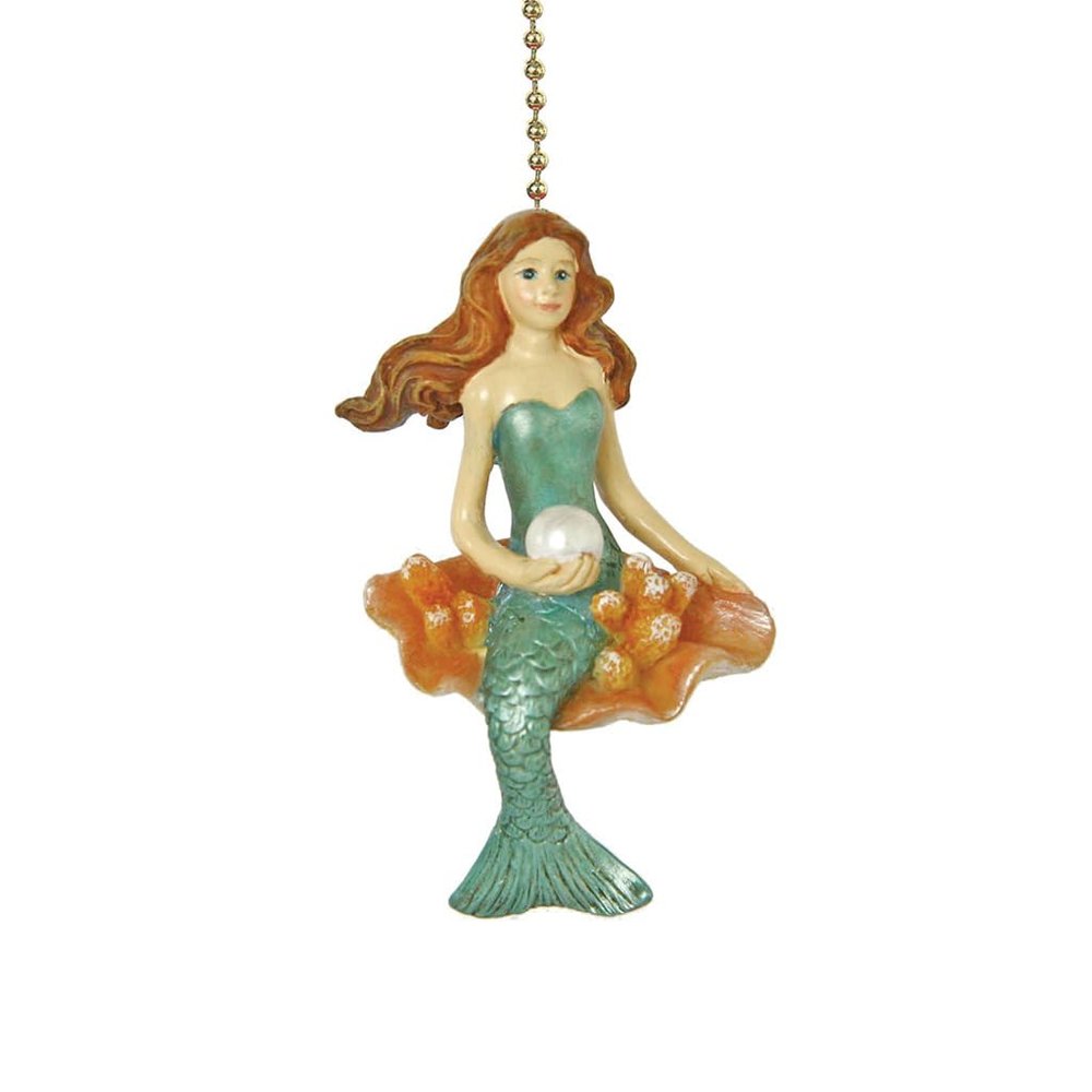 Clementine Design Mermaid Siren of the Sea Ceiling Fan Pull Chain Light Decorative Extension with 6" Gold Accent Chain, 3D Resin Design