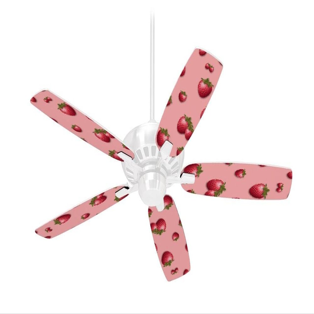 Strawberries on Pink - Ceiling Fan Skin Kit fits most 42 inch fans (FAN and BLADES SOLD SEPARATELY)