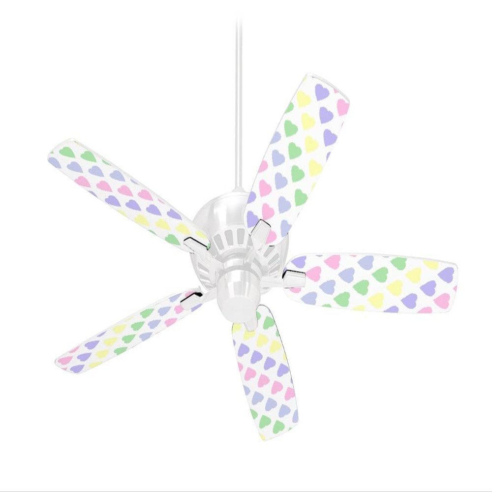 Pastel Hearts on White - Ceiling Fan Skin Kit fits most 42 inch fans (FAN and BLADES SOLD SEPARATELY)