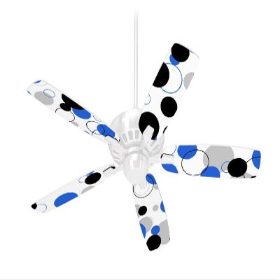 Lots of Dots Blue on White - Ceiling Fan Skin Kit fits most 42 inch fans (FAN and BLADES SOLD SEPARATELY)
