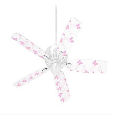 Pastel Butterflies Pink on White - Ceiling Fan Skin Kit fits most 42 inch fans (FAN and BLADES SOLD SEPARATELY)