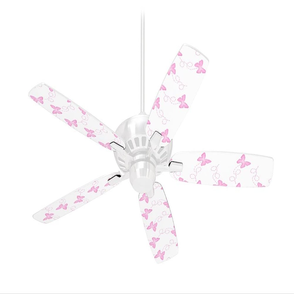 Pastel Butterflies Pink on White - Ceiling Fan Skin Kit fits most 42 inch fans (FAN and BLADES SOLD SEPARATELY)