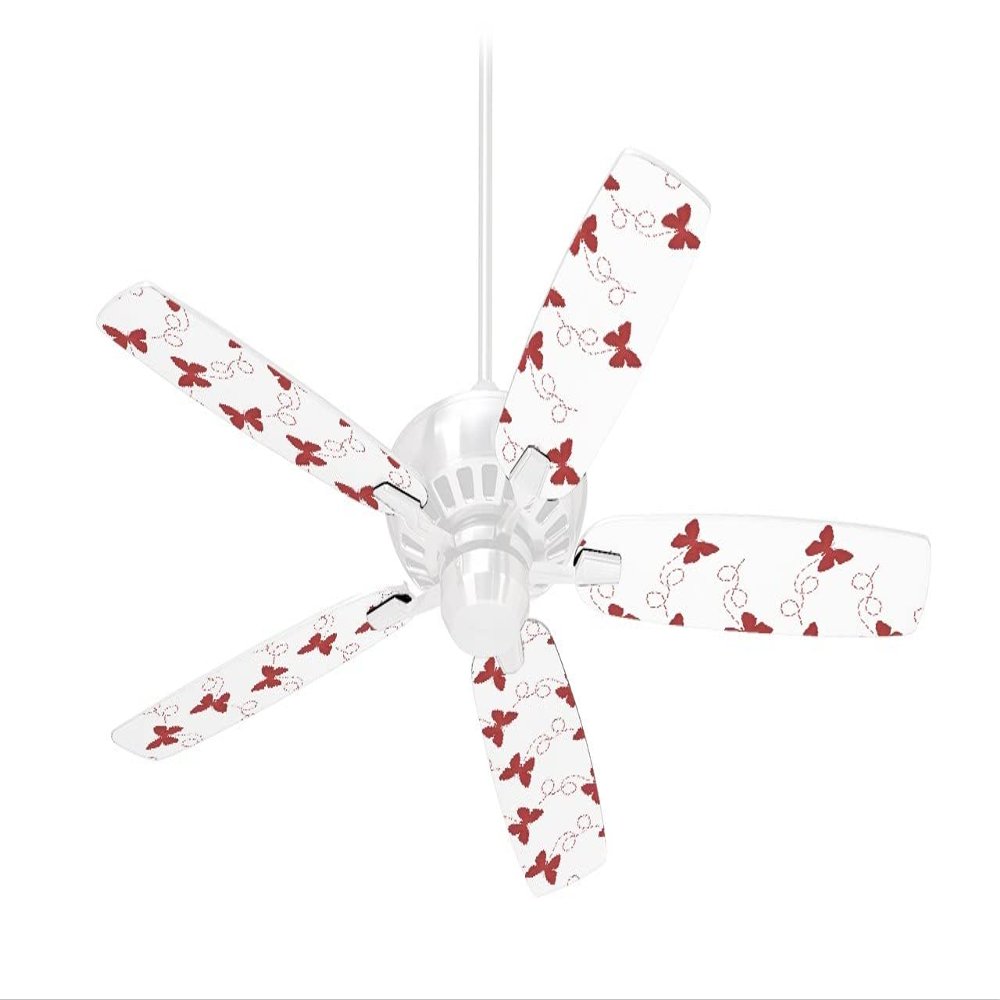 Pastel Butterflies Red on White - Ceiling Fan Skin Kit fits most 42 inch fans (FAN and BLADES SOLD SEPARATELY)