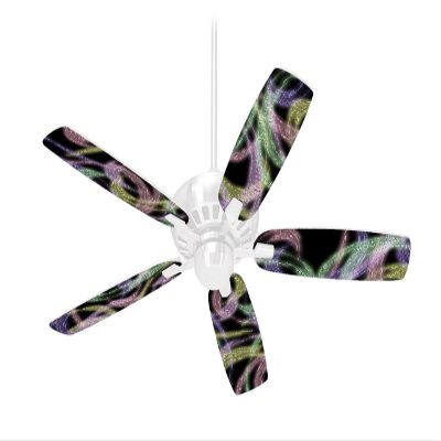 Neon Swoosh on Black - Ceiling Fan Skin Kit fits most 42 inch fans (FAN and BLADES SOLD SEPARATELY)