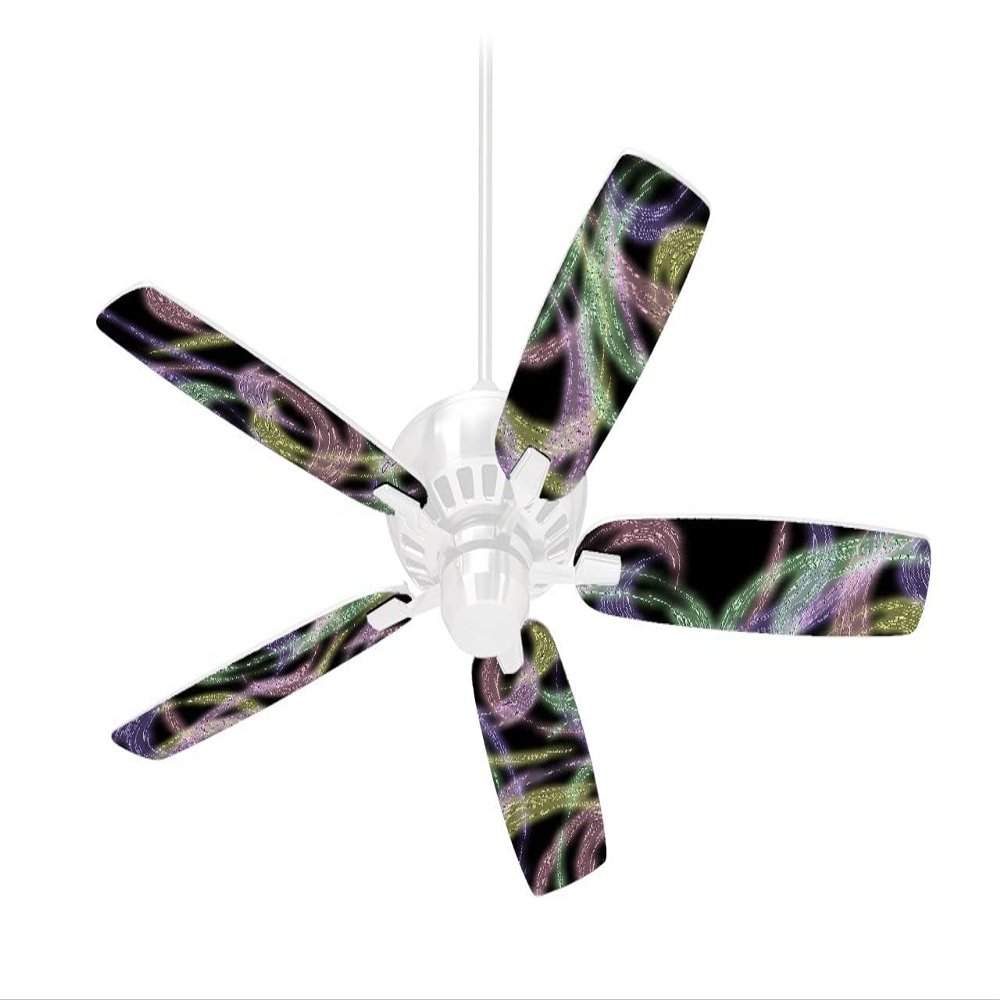 Neon Swoosh on Black - Ceiling Fan Skin Kit fits most 42 inch fans (FAN and BLADES SOLD SEPARATELY)