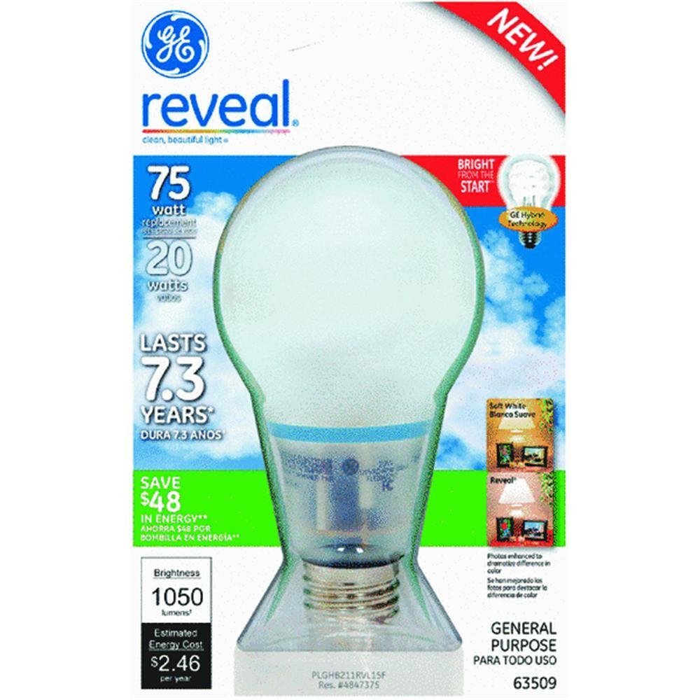 GE 63509 20-Watt 1050-Lumen Bright from the Start CFL Light Bulb, Reveal, 1-Pack