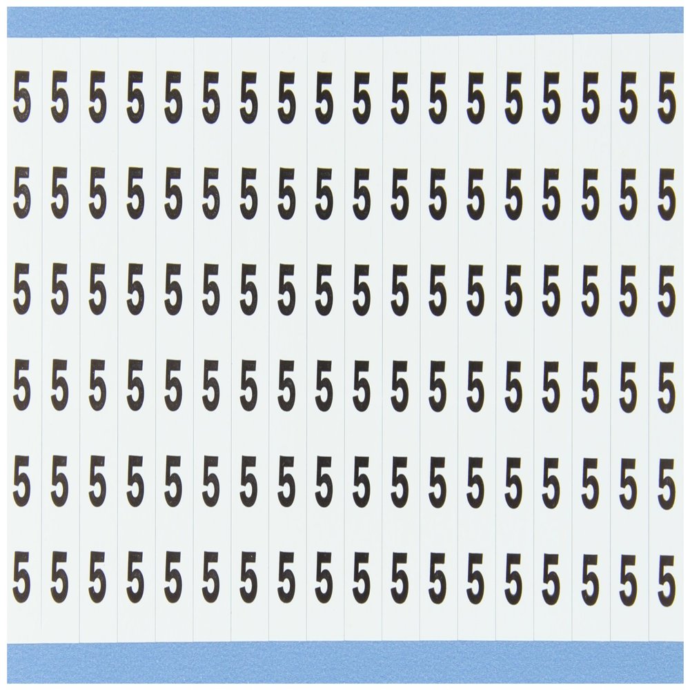 Brady CAB-5-PK 3.5" Marker Length, B-708 Glossy Permanent Vinyl, Black on White Solid Numbers Cable Marker Card, Legend "5" (Pack of 25 Card)