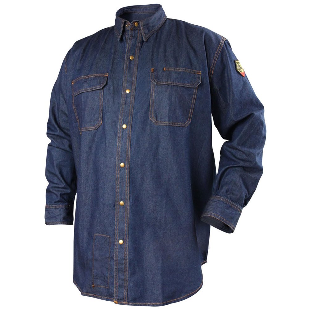 Black Stallion (FS8-DNM Men's 8 oz Long Sleeve Flame-Resistant Treated Cotton Denim Work Shirt, Chest Pocket with Flaps, Durable Metal Snaps, Denim, 2X-Large