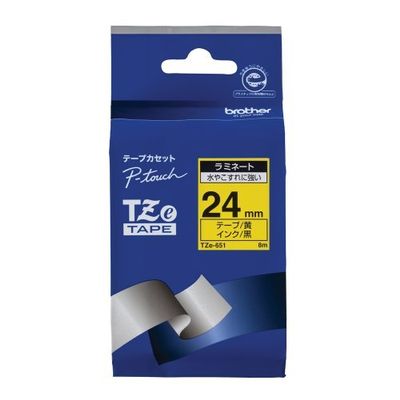 Brother TZe-651 Pea-Touch Laminating Tape, Width 0.9 inches (24 mm) (Black Letter/Yellow)