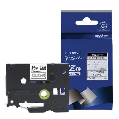 Genuine Brother TZe-135 TZe-135 TZe-135 Width 12mm (White Letter/Transparent)