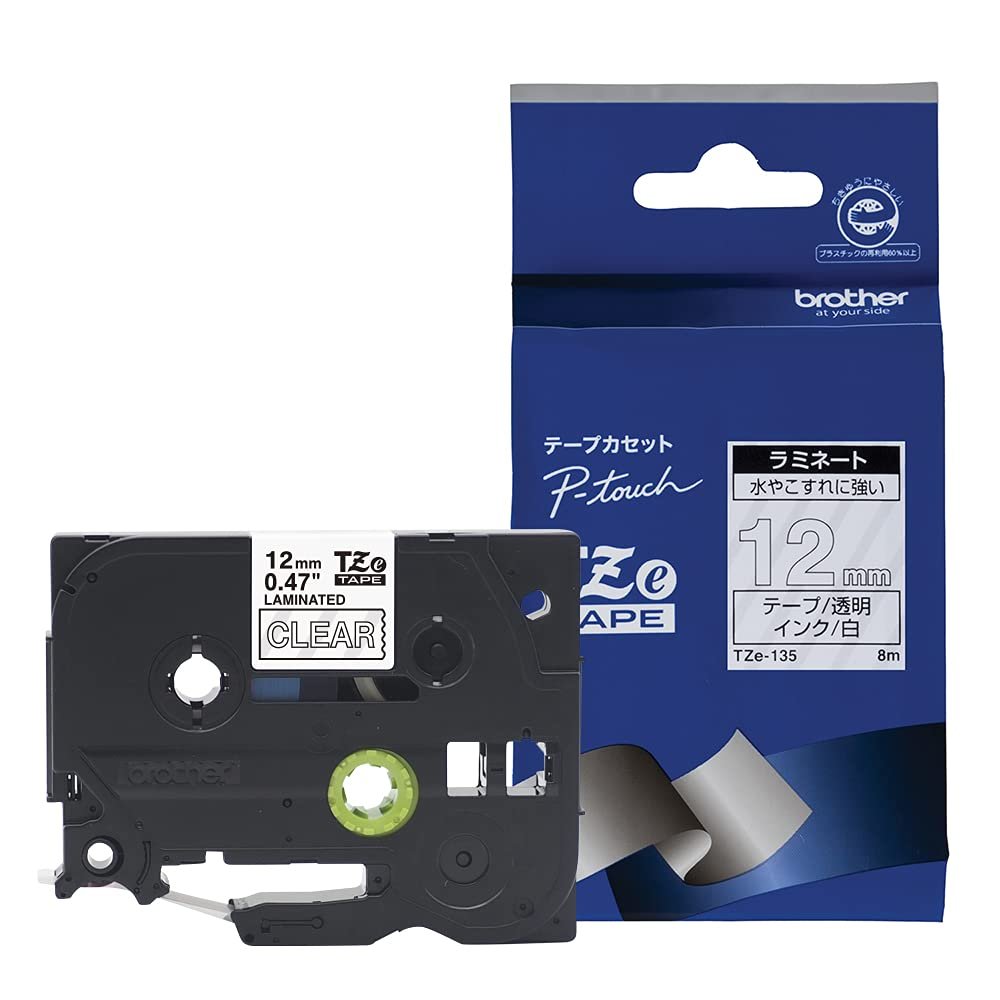 Genuine Brother TZe-135 TZe-135 TZe-135 Width 12mm (White Letter/Transparent)