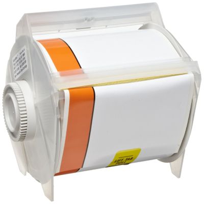 Brady 113160 GlobalMark 100' Length x 4" with 0.75" stripe, B-595 Vinyl, White and Orange Indoor/Outdoor Industrial Label Maker Tape