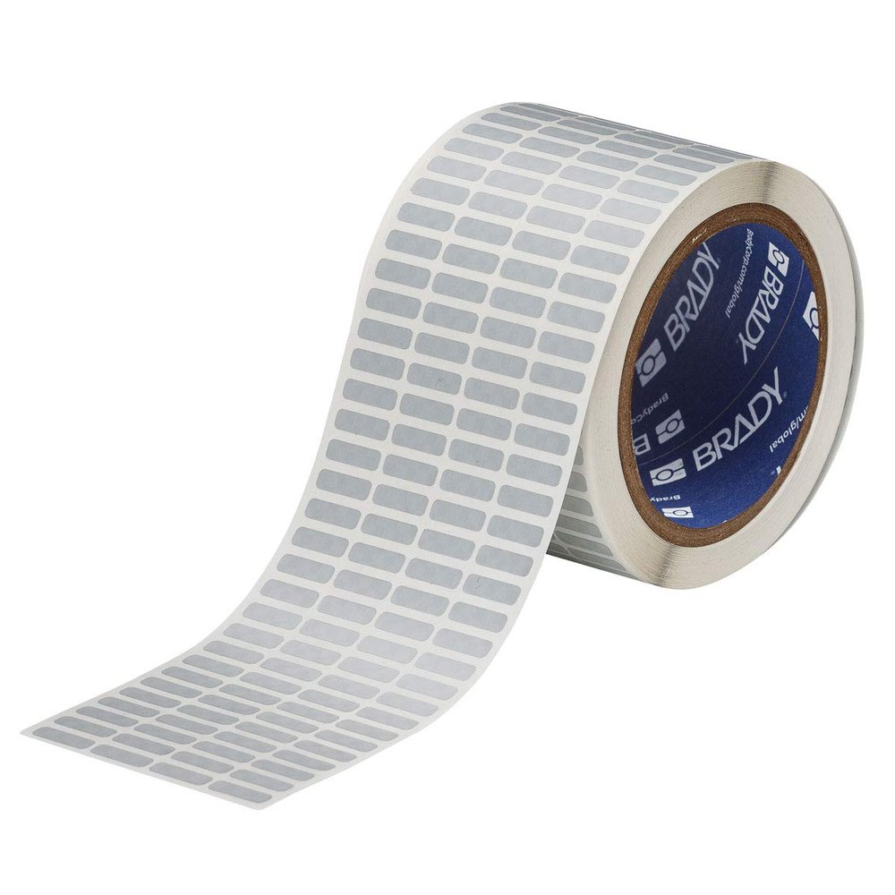 Brady THT-14-438-10 0.65" Width x 0.2" Height, B-438 Tamper-Evident Metallized Polyester, Matte Finish Silver Thermal Transfer Printable Labels (10000 per Roll)
