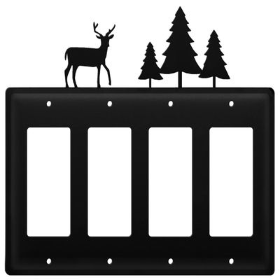 Village Wrought Iron EGGGG-203 8.25 Inch Deer and Pine Trees - Quad. GFI Cover, Black