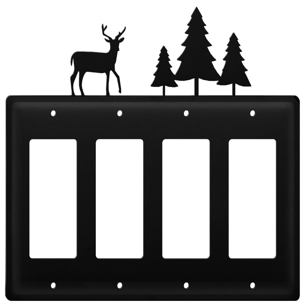 Village Wrought Iron EGGGG-203 8.25 Inch Deer and Pine Trees - Quad. GFI Cover, Black