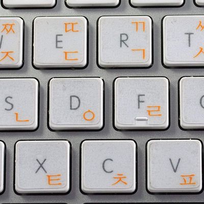 MAC Korean Keyboard Sticker with Orange Lettering ON Transparent Background