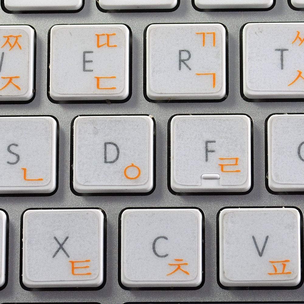 MAC Korean Keyboard Sticker with Orange Lettering ON Transparent Background