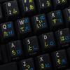 Korean Japanese Hiragana Keyboard Labels Layout with Blue and Yellow Lettering Transparent Background view 4