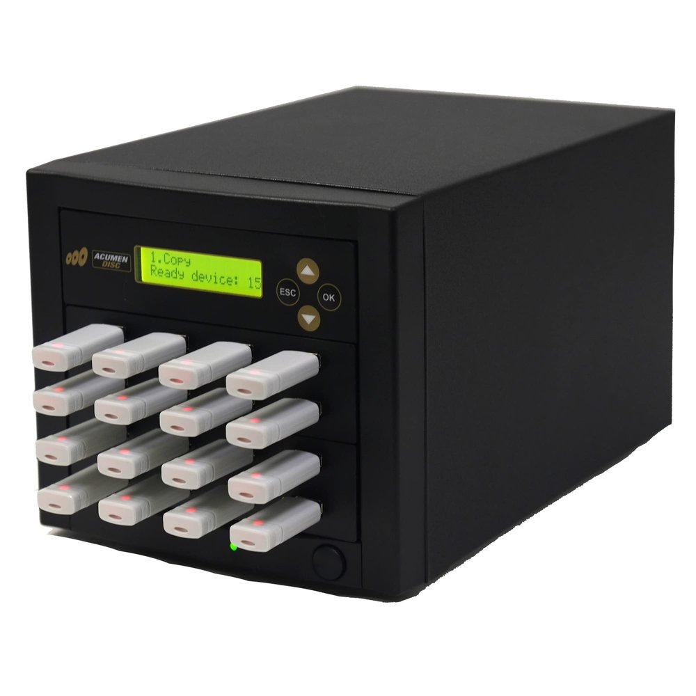 Acumen Disc 1 to 15 USB Duplicator - Multiple Standard-A Flash Memory Card Copier & Sanitizer (DOD Compliant) System - 2.0/3.0 Digital Key Dongle/Thumb Drive Media Mass Storage