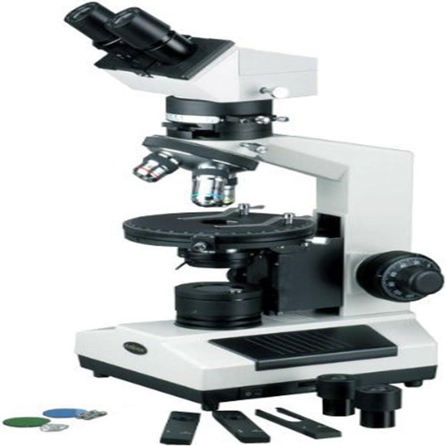 AmScope PZ200BA Polarizing Binocular Microscope, WF10x and WF16x Eyepieces, 40X-640X Magnification, Strain-Free Plan Achromatic Objectives, Polarizing and Brightfield Configurations, Halogen Illumination, Bertrand Lens, Abbe Condenser, Round Graduate