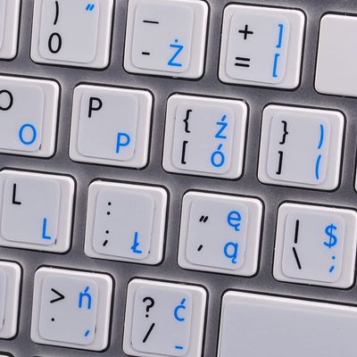 APPLE ENGLISH POLISH NON-TRANSPARENT KEYBOARD DECALS ON WHITE BACKGROUND FOR LAPTOP, DESKTOP AND NOTEBOOK