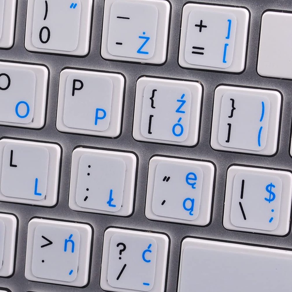 APPLE ENGLISH POLISH NON-TRANSPARENT KEYBOARD DECALS ON WHITE BACKGROUND FOR LAPTOP, DESKTOP AND NOTEBOOK