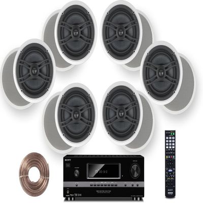 Sony HD Digital 700 Watts 7.1 Channel A/V Receiver + Yamaha Natural Sound Custom Install in-Ceiling 2-Way 150 watts Speaker (Set of 6)