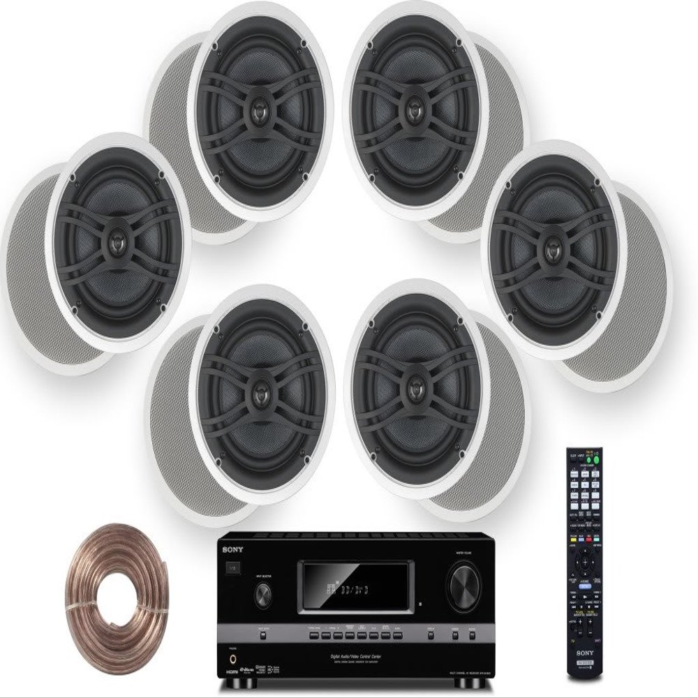 Sony HD Digital 700 Watts 7.1 Channel A/V Receiver + Yamaha Natural Sound Custom Install in-Ceiling 2-Way 150 watts Speaker (Set of 6)
