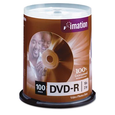 imation DVD-R Discs, 4.7GB, 16x, Spindle, Silver, 100/pack