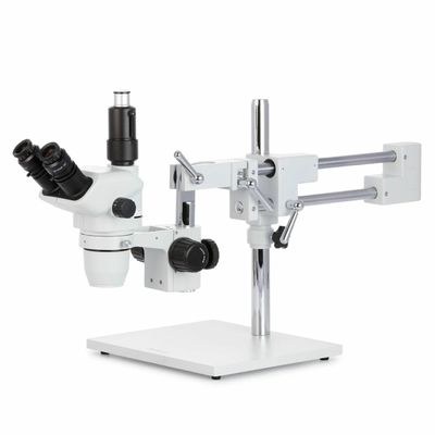 AmScope ZM-4TNW3 Professional Trinocular Stereo Zoom Microscope, EW10x and EW25x Eyepieces, 2X-225X Magnification, 0.67X-4.5X Zoom Objective, Ambient Lighting, Double-Arm Boom Stand, Includes 0.3x and 2.0x Barlow Lenses