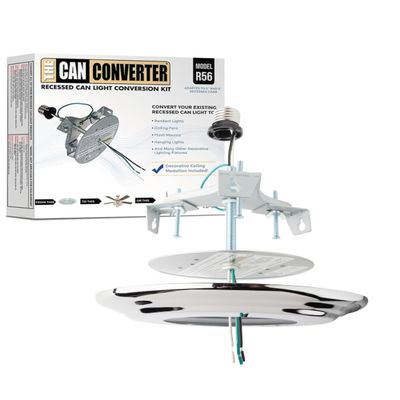 The Can Converter R56 Recessed Can Light Conversion Kit w/ 7" Beveled Ceiling Medallion - Home Improvement for 5" & 6" Cans, Ceiling Fan & Light Fixture Converter Kit, UL Certified, Polished Chrome