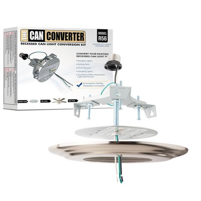 The Can Converter R56 Recessed Can Light Conversion Kit w/ 7" Beveled Ceiling Medallion - Home Improvement for 5" & 6" Cans, Ceiling Fan & Light Fixture Converter Kit, UL Certified, Brushed Nickel