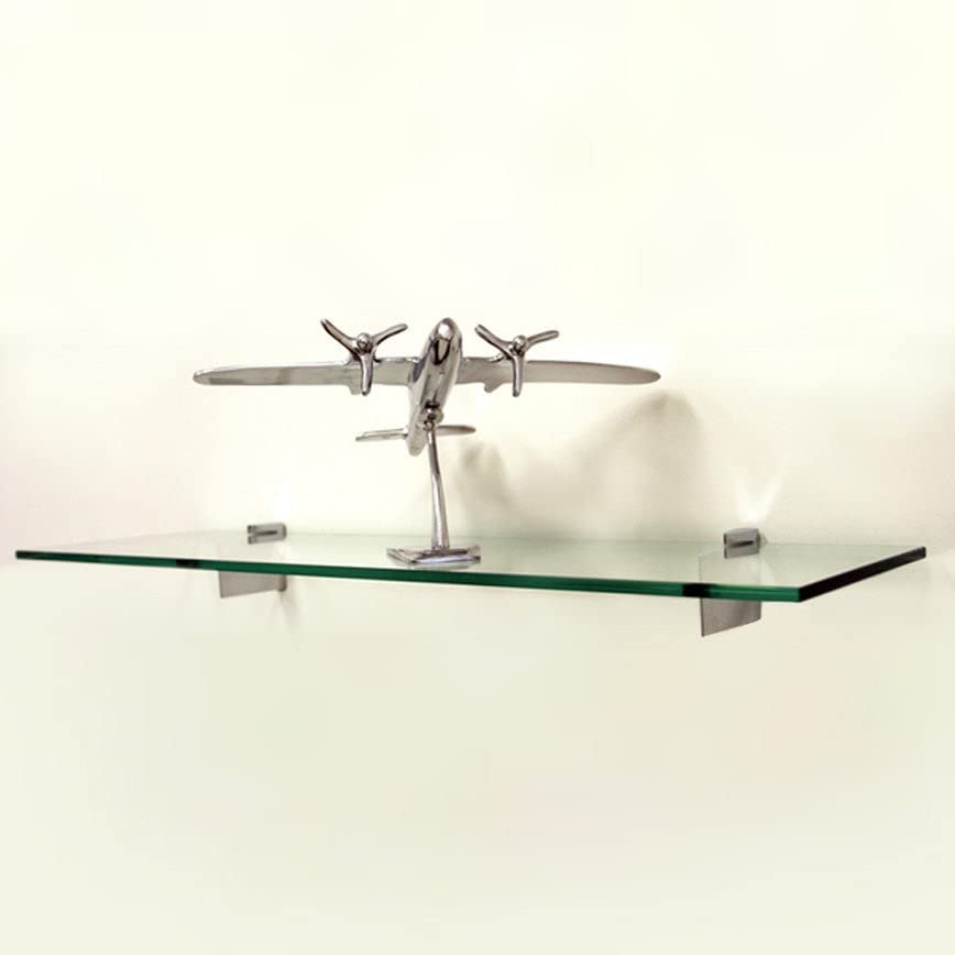 Spancraft Glass R-6x36-Brushed Steel Raven Glass Shelf, Brushed Steel, 6" x 36"