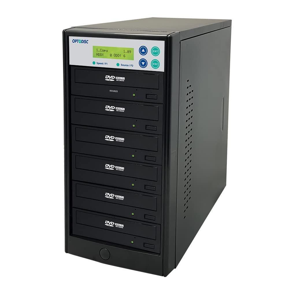 Optodisc 1 to 5 24X Burner M-Disc Support CD DVD Duplicator - Standalone Copier Duplication Tower (OPTO-S5T-DVD-BK)