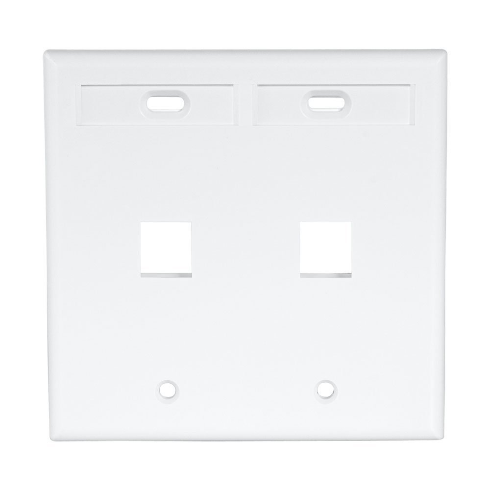 Leviton 2-Port Dual Gang QuickPort Wallplate with ID Windows, 42080-2WP, White