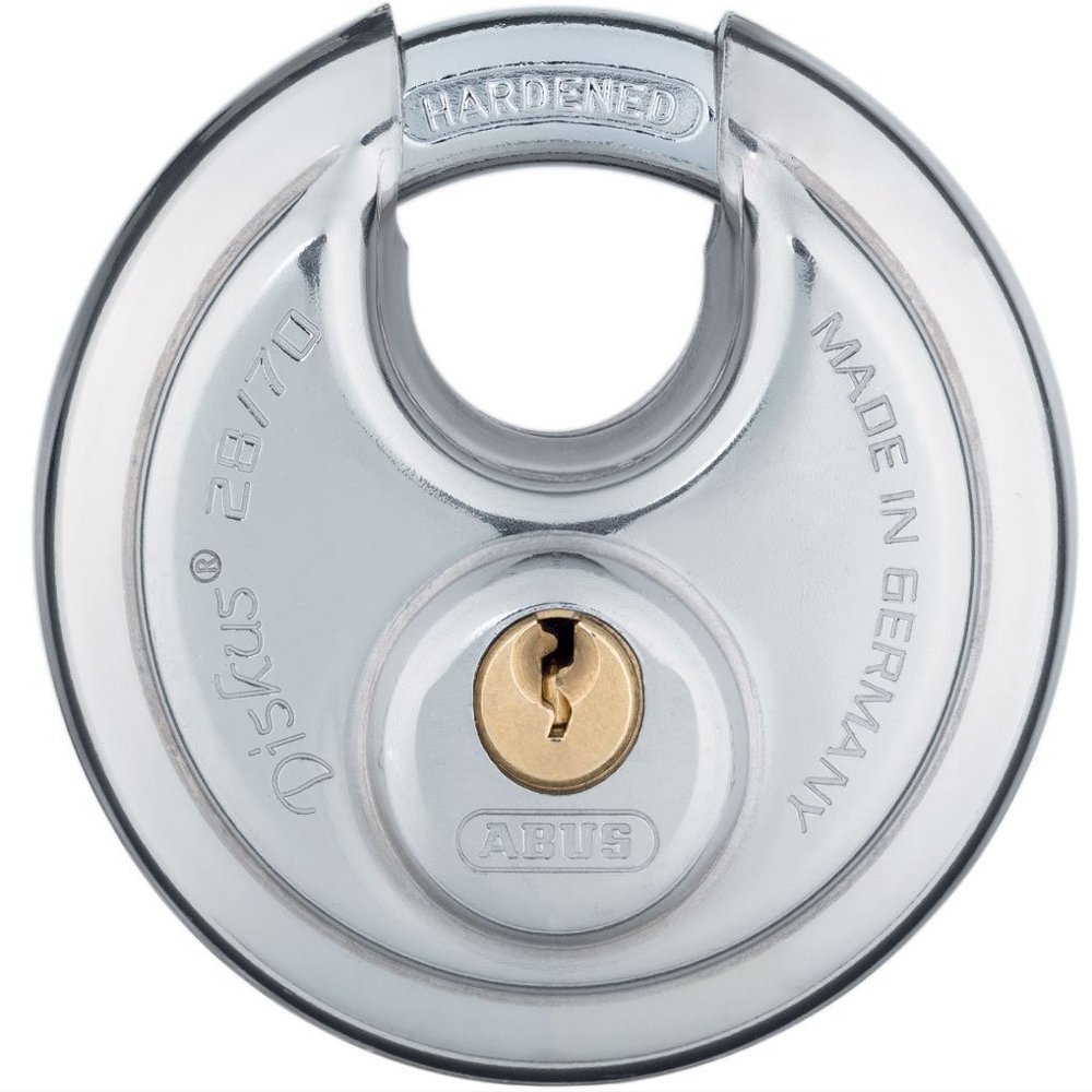 ABUS 28/70 Diskus Hardened Steel Storage Padlock with 2 Keys for Storage, Transport, and Home, 2.75in (70mm) Wide, Keyed Different
