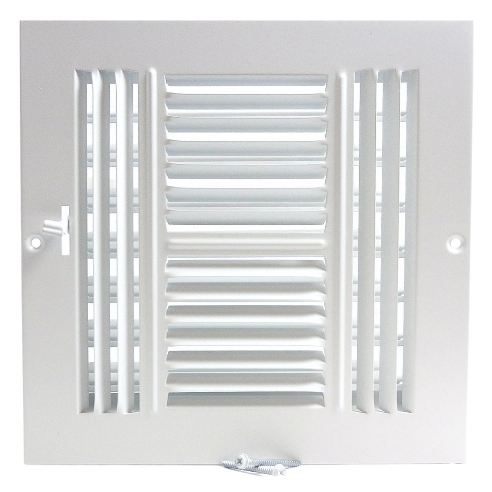 6"w X 6"h 4-Way AIR Supply Grille - Vent Cover & Diffuser - Flat Stamped Face - White [Outer Dimensions: 7.75"w X 7.75"h]