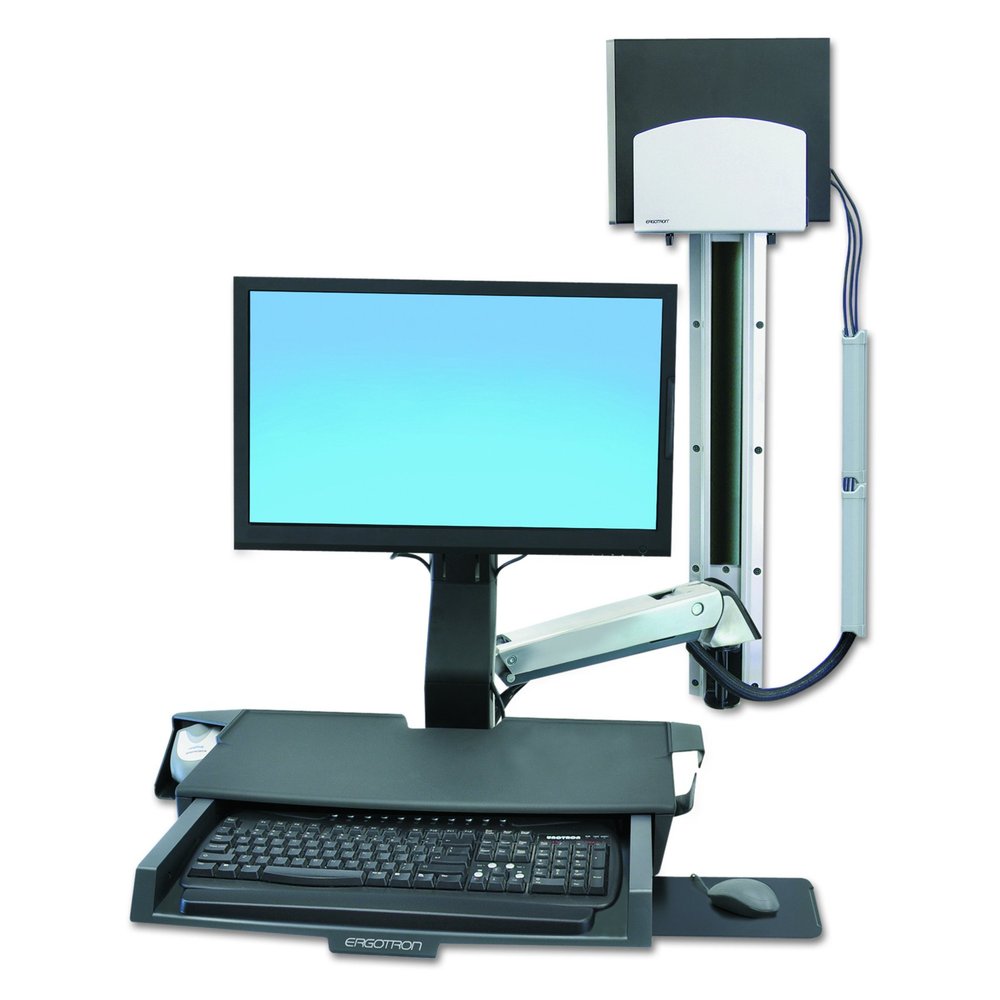 Ergotron StyleView Sit-Stand Combo with Medium Silver CPU Holder/Worksurface, Aluminum/Black