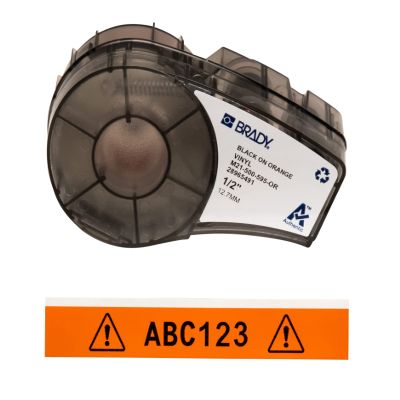Brady Authentic (M21-500-595-OR) All-Weather Vinyl Label for Indoor/Outdoor ID, Lab and Equipment Labeling, Black on Orange- For M210, M210-LAB, M211, BMP21-PLUS and BMP21-LAB Printers, .5" W, 21' L