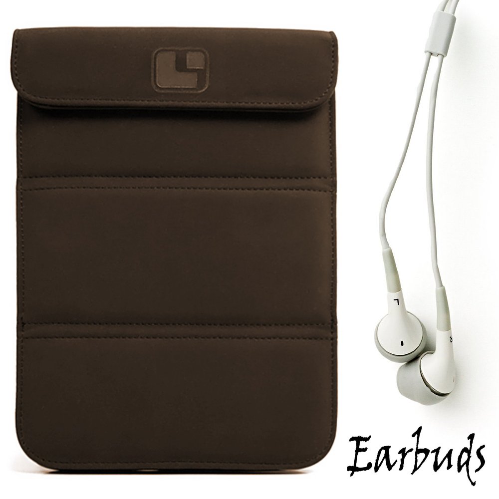Smart Glove Brown Premium Durable Leather Cover Sleeve Carrying Case can Easily be Converted to a Stand for Kindle Touch 6 inch Plus Earbuds
