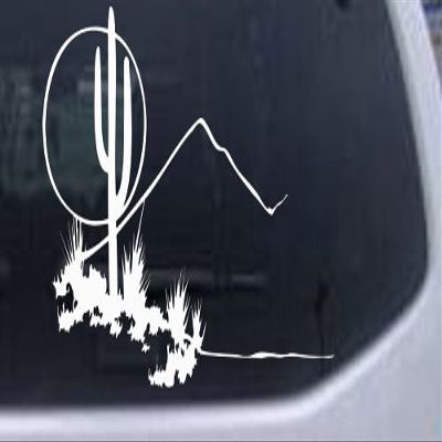 8in X 5.3in White -- Western Cactus Moon Scene Western Car Window Wall Laptop Decal Sticker