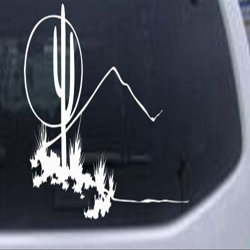 8in X 5.3in White -- Western Cactus Moon Scene Western Car Window Wall Laptop Decal Sticker