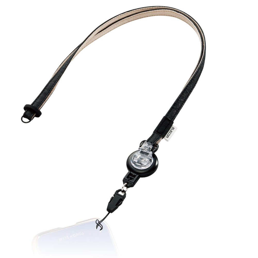 ELECOM-Japan Brand- Cellphone Strap with Cord Reel/Black/MPA-ST01BK