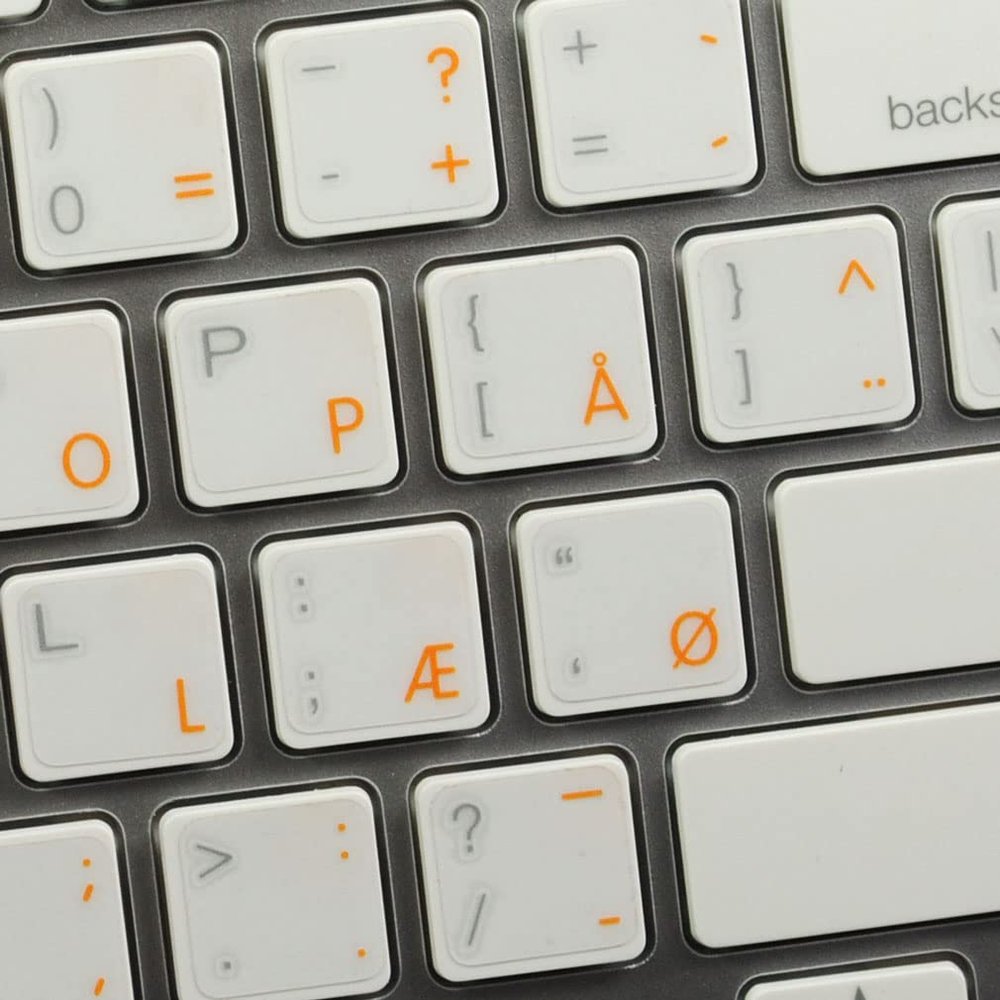 Apple Danish Labels Layout for Keyboard with Orange Lettering Transparent for Desktop, Laptop and Notebook