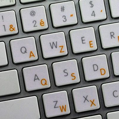 BELGIAN FRENCH DECALS for KEYBOARD with ORANGE LETTERING TRANSPARENT BACKGROUND for DESKTOP, LAPTOP and NOTEBOOK