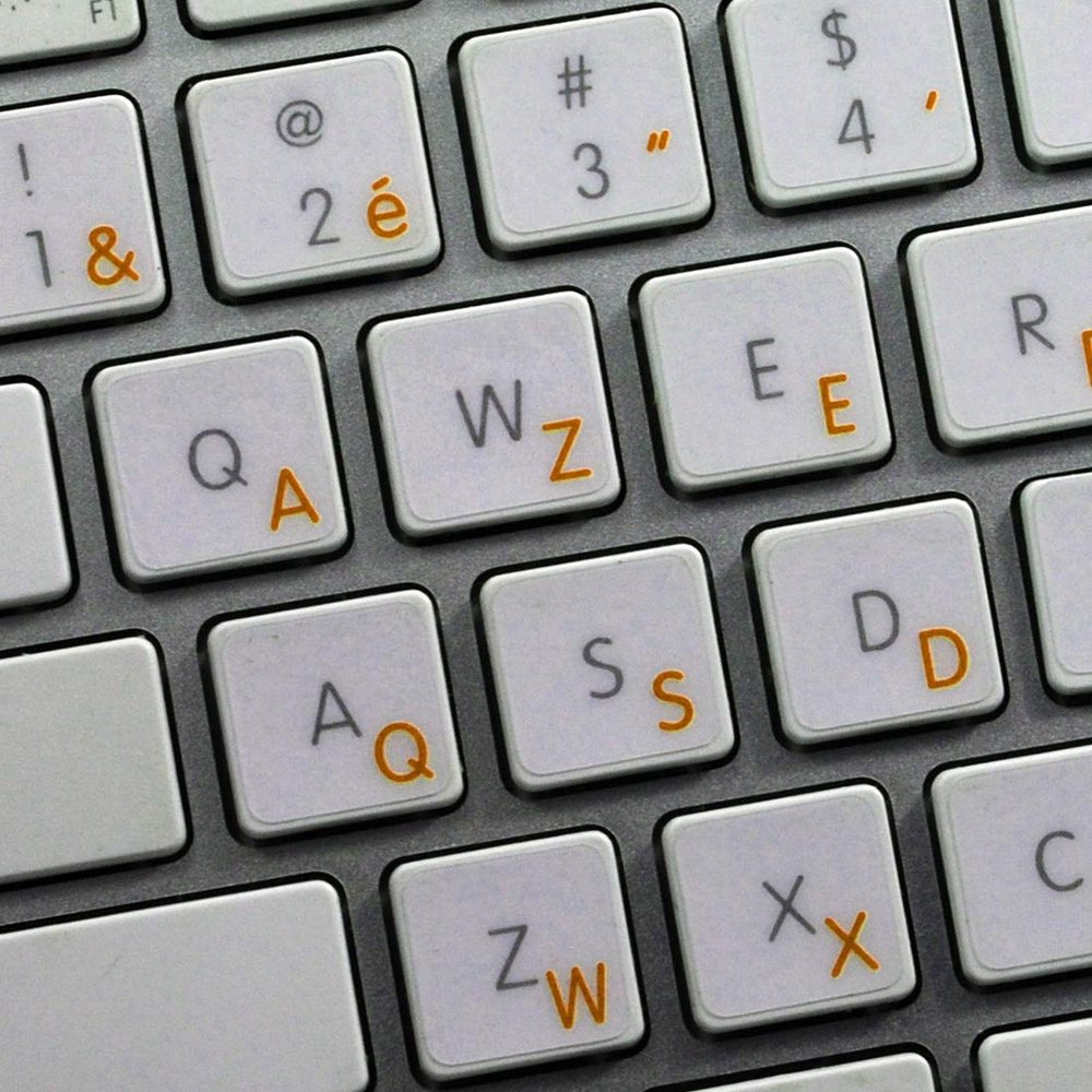 BELGIAN FRENCH DECALS for KEYBOARD with ORANGE LETTERING TRANSPARENT BACKGROUND for DESKTOP, LAPTOP and NOTEBOOK