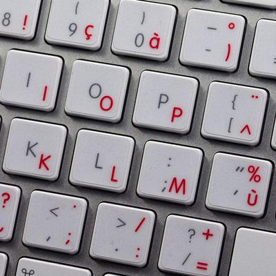 BELGIAN FRENCH STICKERS for KEYBOARD with RED LETTERING TRANSPARENT BACKGROUND for DESKTOP, LAPTOP and NOTEBOOK are COMPATIBLE with APPLE
