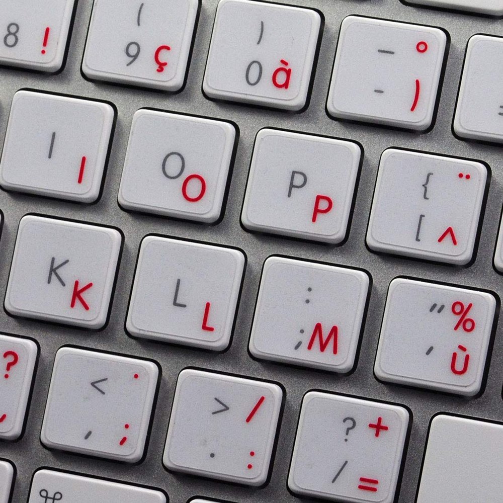 BELGIAN FRENCH STICKERS for KEYBOARD with RED LETTERING TRANSPARENT BACKGROUND for DESKTOP, LAPTOP and NOTEBOOK are COMPATIBLE with APPLE