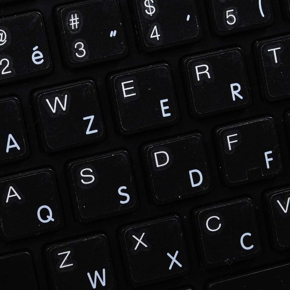 BELGIAN FRENCH KEYBOARD LABELS LAYOUT WITH WHITE LETTERING TRANSPARENT BACKGROUND FOR DESKTOP, LAPTOP AND NOTEBOOK ARE COMPATIBLE WITH APPLE